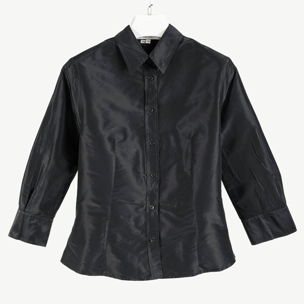 Carolina Herrera Black Silk Taffeta Fitted Blouse